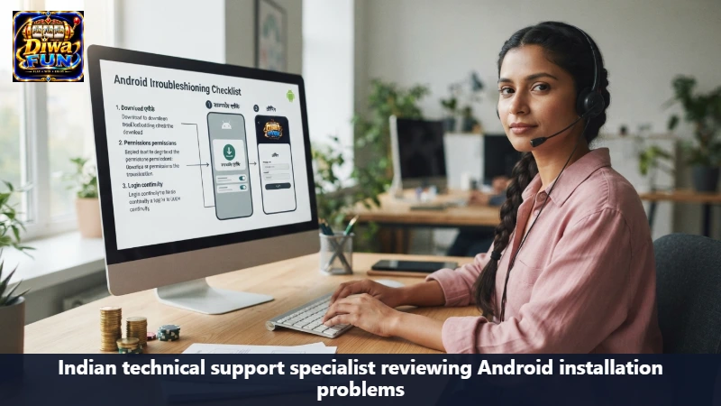 Indian technical support specialist reviewing Android installation problems