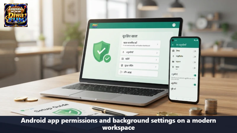 Android app permissions and background settings on a modern workspace