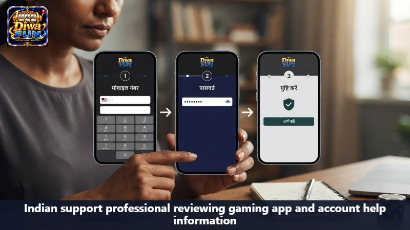 Indian support professional reviewing gaming app and account help information
