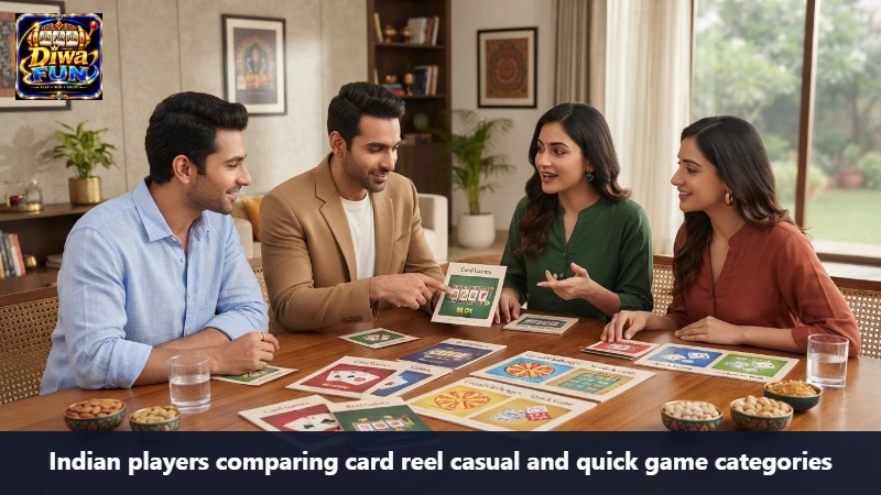 Indian players comparing card reel casual and quick game categories